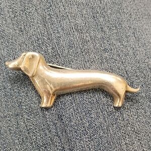 Hold! Vintage Sterling Silver Dachshund Dog Brooch Pin - Silver Tone